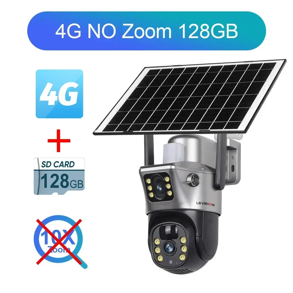 Home Security: Camera: LS VISION 12MP 10X Zoom Dual Screen Solar Camera 6K Ultra HD | Outdoor Surveillance | 4G/WiFi | Three-Lens System | Human Auto Tracking | V380 Pro App