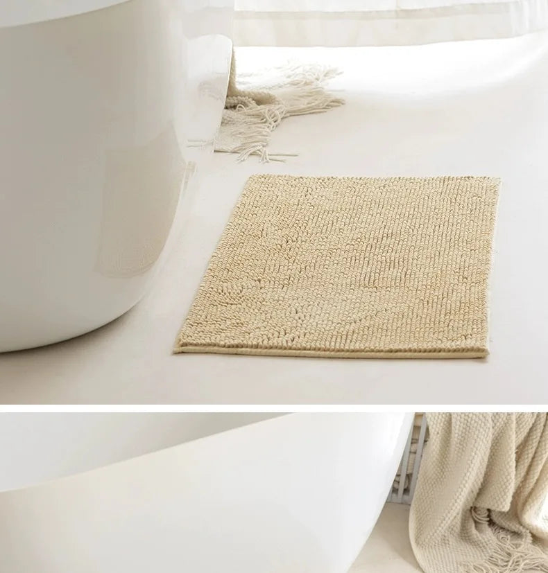 Bath Mat-Chenille, Encrypted Thickened, Short Plush, Strong Water-absorbent, Non-slip Bathroom Rug Carpet