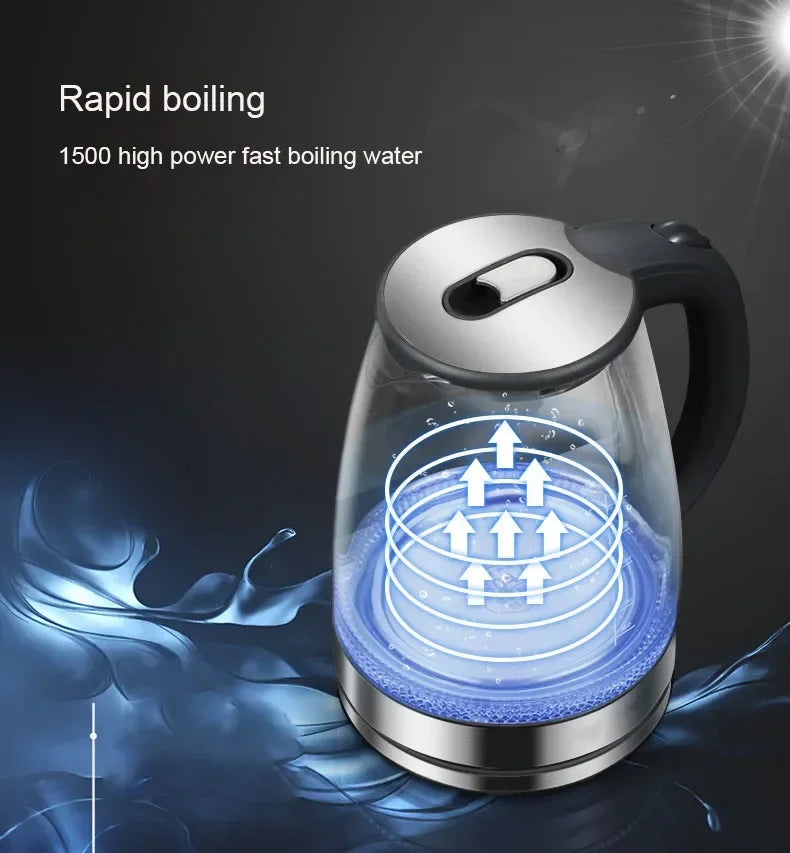 Electric Kettle- 2L Electric Glass Kettle - Borosilicate Cordless Tea Pot with Heating Base, Boiling Water Heater, LED Indicator, Auto Shut-Off