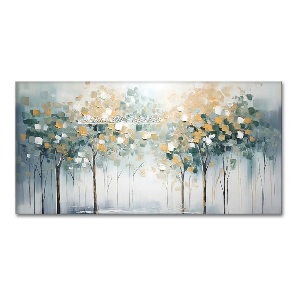 Canvas Art-Hand painted, Palette Knife, Tree, Oil Painting on Canvas, Modern Abstract Landscape Art Poster, Wall Pictures, Home Decor, Arthyx,Large
