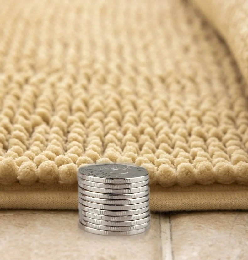 Bath Mat-Chenille, Encrypted Thickened, Short Plush, Strong Water-absorbent, Non-slip Bathroom Rug Carpet
