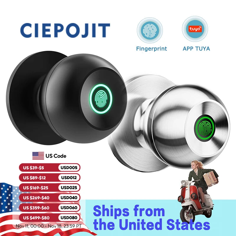 Bluetooth Smart Door Lock by CIEPOJIET – Keyless Fingerprint & Tuya App Unlock