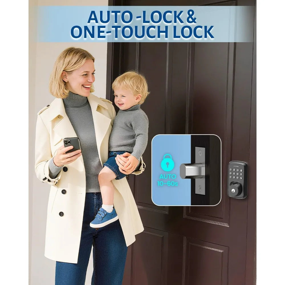 Keyless Entry Door Lock with Handle Set, Smart Door Lock with Fingerprint, 5 in 1 Unlock, Auto Lock Biometric Fingerprint Door L