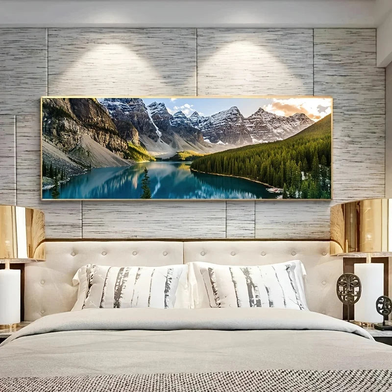 Canvas Painting-Landscape Canvas Painting, Lake Forest Mountain Scenery Painting Wall Art Decor Posters For Living Room Bedroom Prints Picture
