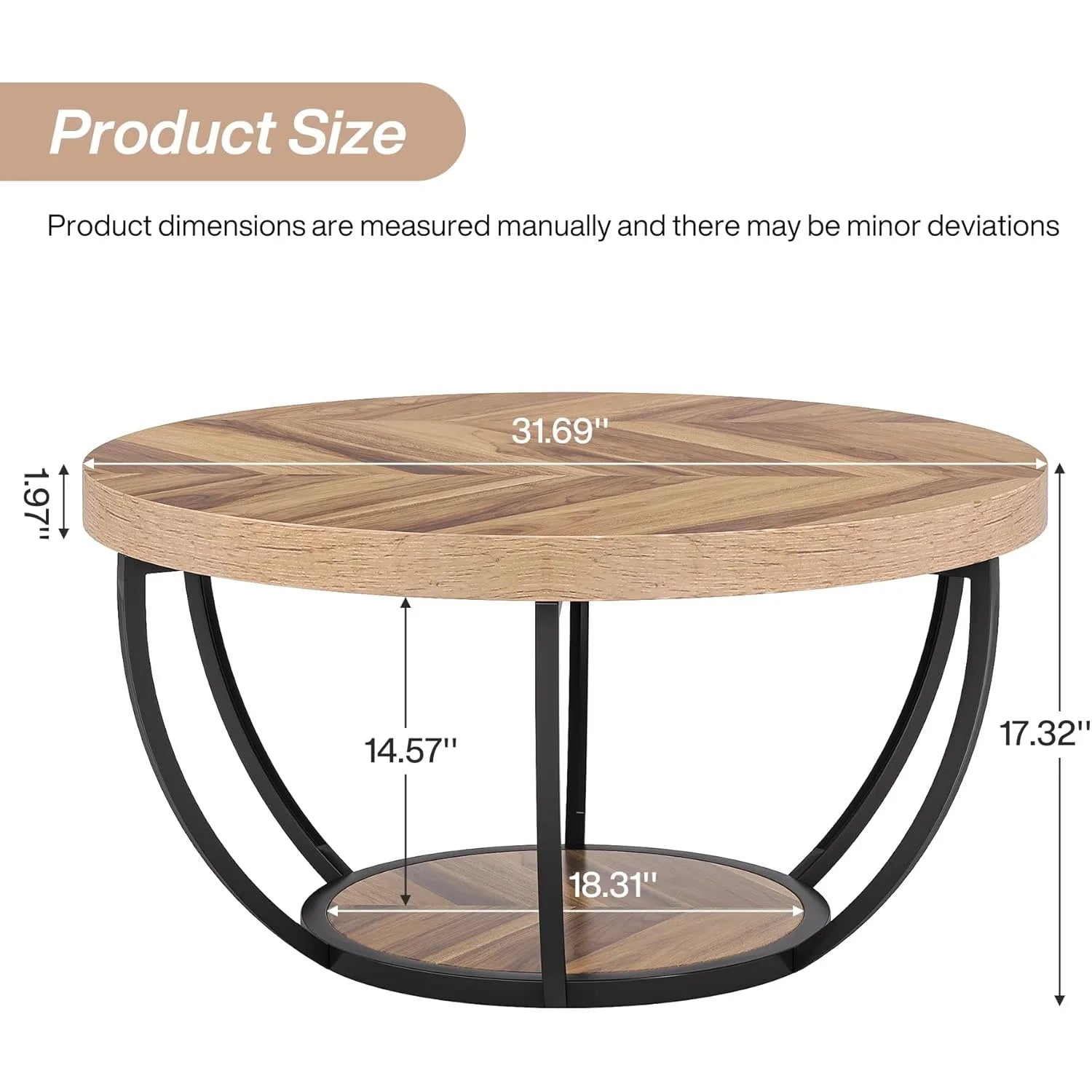 Accent Table-Circle Marble 32 inch – Modern Stylish 2-Tier Center Table