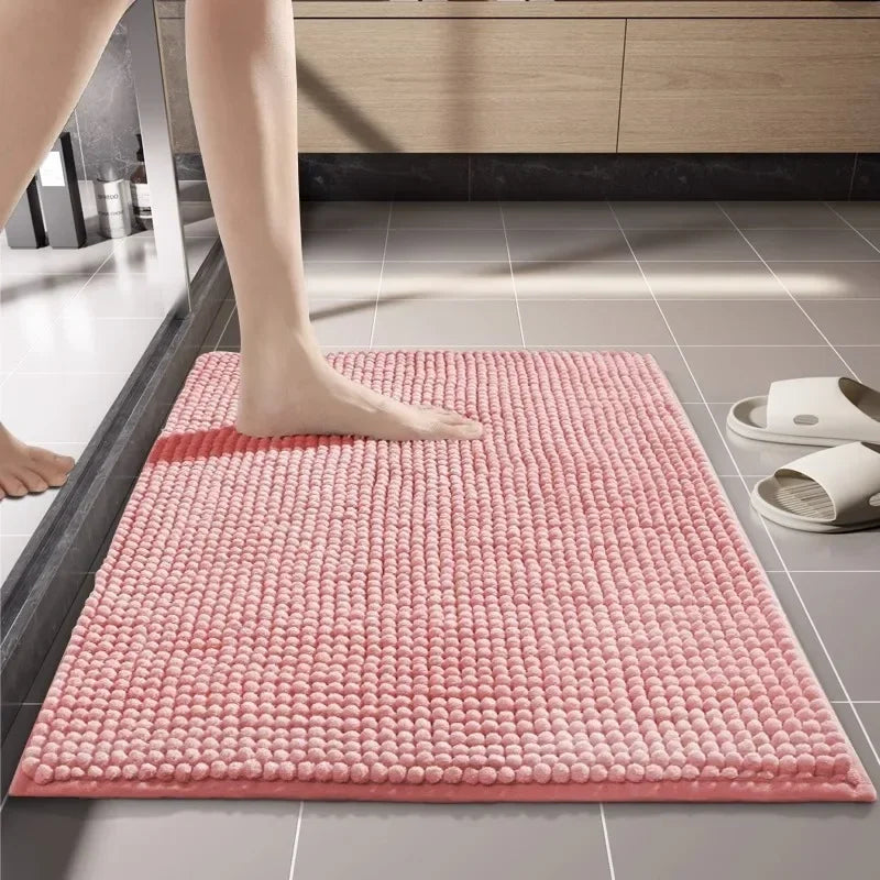 Bath Mat-Chenille, Encrypted Thickened, Short Plush, Strong Water-absorbent, Non-slip Bathroom Rug Carpet