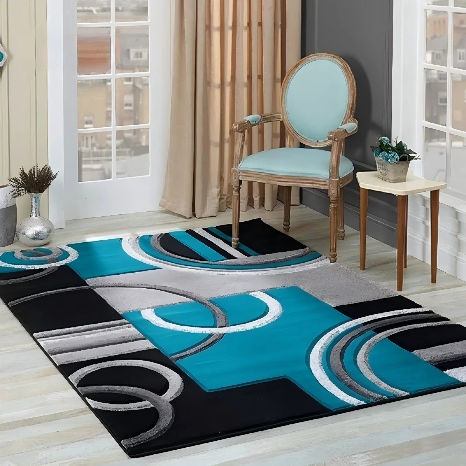 Home Decor: Carpet: Simple Geometric Scandinavian Crystal Velvet Stain-Resistant Carpet by VIKAMA