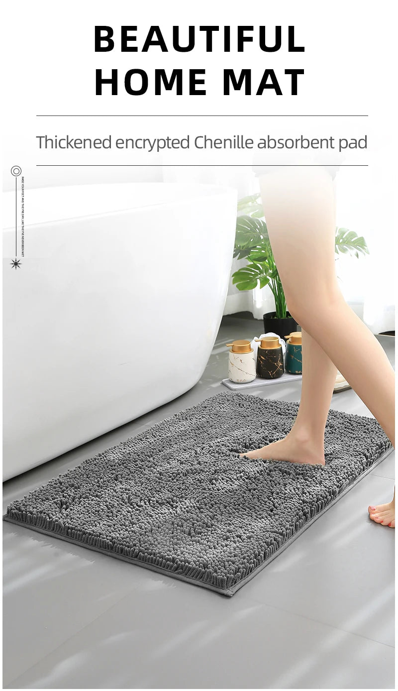 Blue Chenille Bathroom Rug – Super Absorbent, Non-Slip Shower Mat (40×60cm)