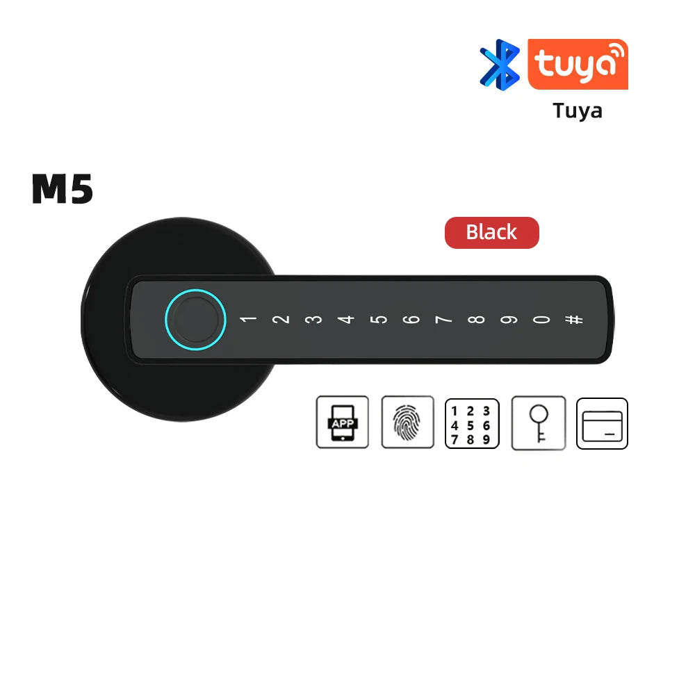 M5 Smart Fingerprint Door Lock by RAYKUBE with Tuya BLE – Password, Key, Card & App Unlock + Free US Delivery