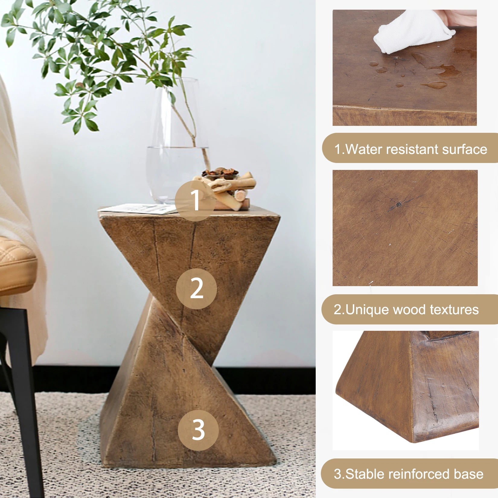 Accent Table-Lightweight Concrete, Modern Geometry Side Table for Indoor and Outdoor,Small Bedside End Table Sofa Vanity Coffee