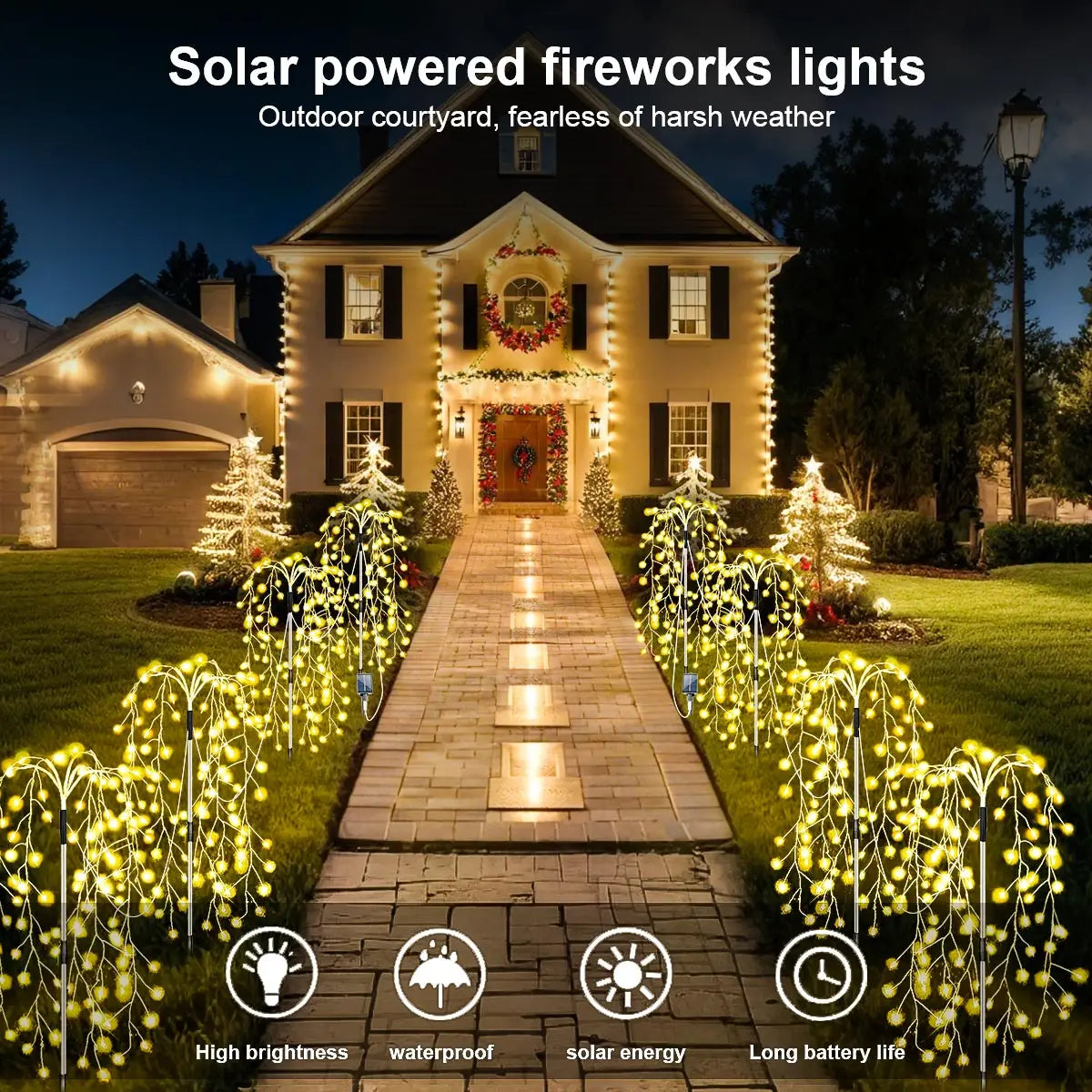 LED Solar Lights-Firecracker Fireworks Lights, 4 Pack, 680 LED, Solar Outdoor Yard, Lawns, Garden Light, Party Landscape Lighting