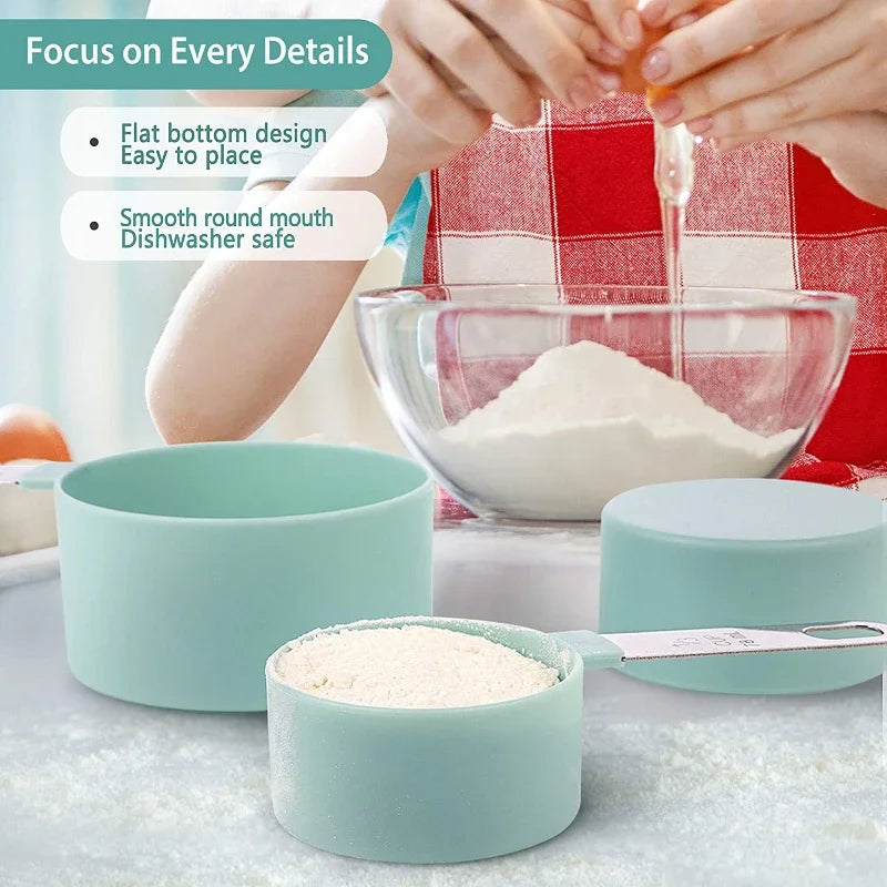 Kitchen Tools-Measuring Cups and Spoons Set of 8 Pcs Nesting Measure with Stainless Steel Hle Dry Liquid Ingredient