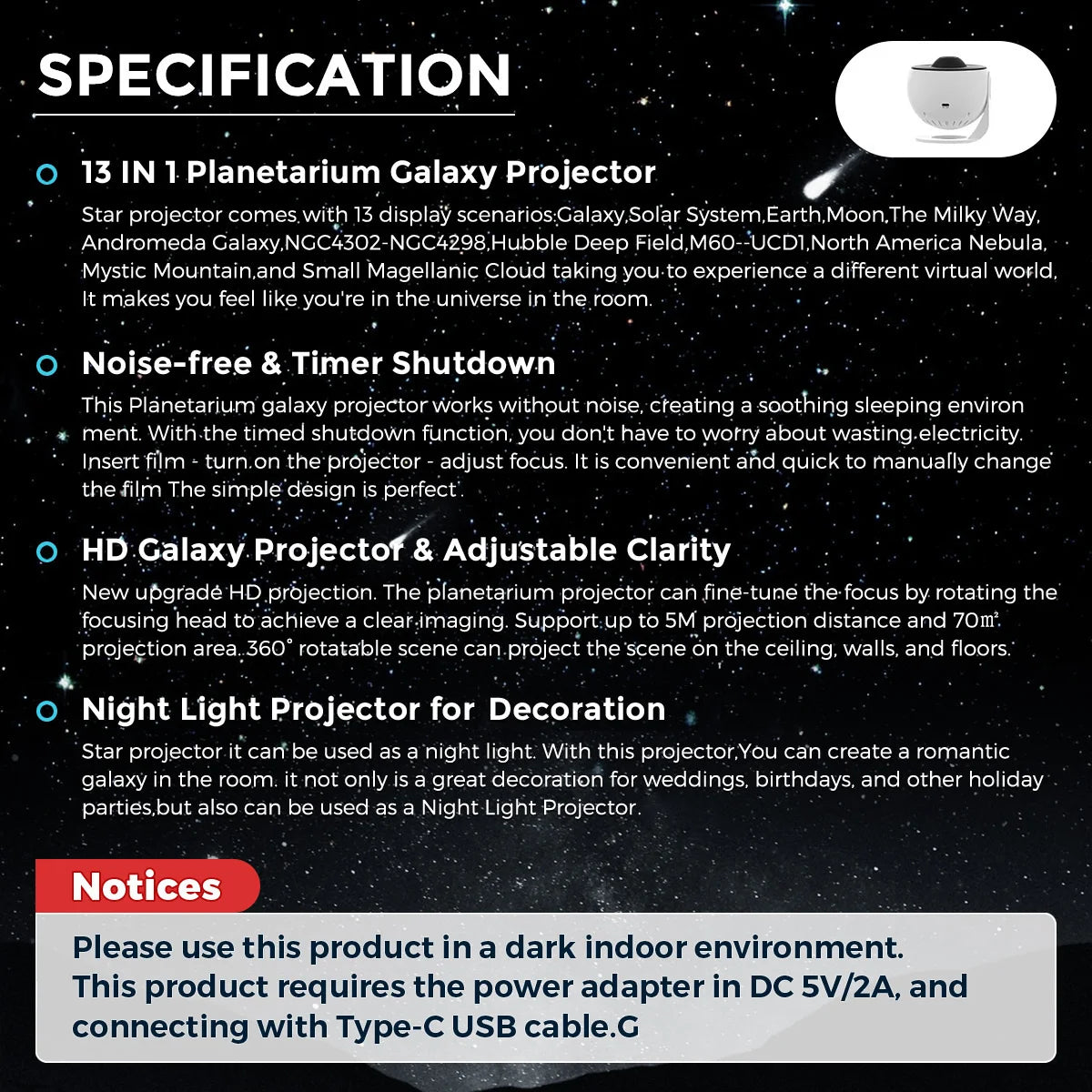 LED Projector-Galaxy Starry Sky Night Light – Realistic Planetarium with Solar System & Moon for Kids