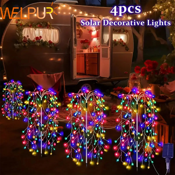 Solar-Powered LED Firecracker Fireworks Lights, 4Pack, 680/420 LEDs for Yard, Lawn, Garden, Party Landscape