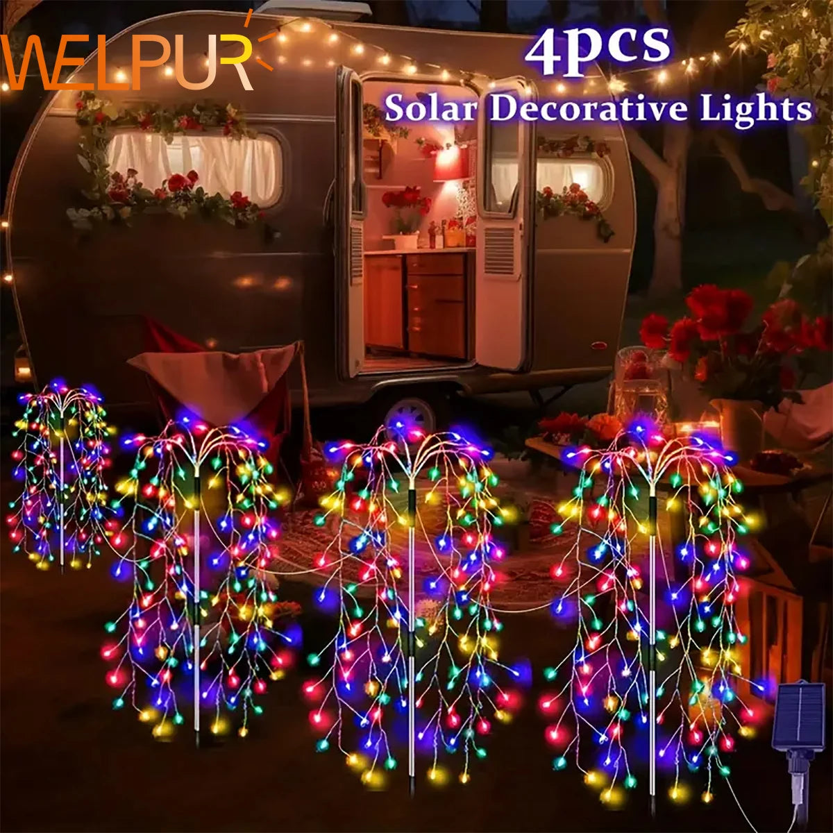 LED Solar Lights-Firecracker Fireworks Lights, 4 Pack, 680 LED, Solar Outdoor Yard, Lawns, Garden Light, Party Landscape Lighting