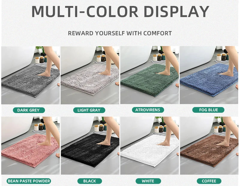 Blue Chenille Bathroom Rug – Super Absorbent, Non-Slip Shower Mat (40×60cm)