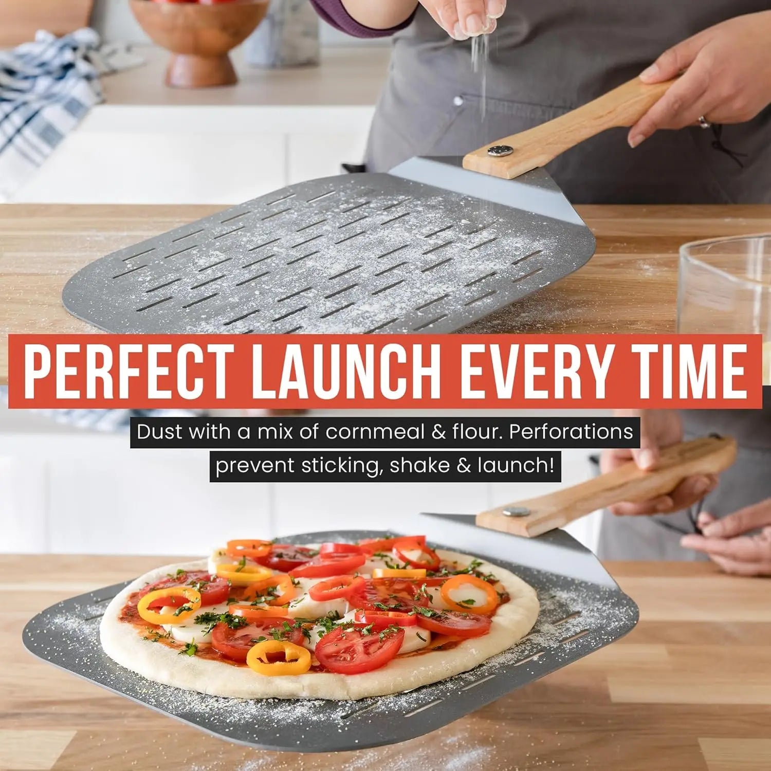 Pizza Peel with Foldable Wood Handle for Easy Storage, Aluminum, 16-Inch, Baking Homemade Pizzas