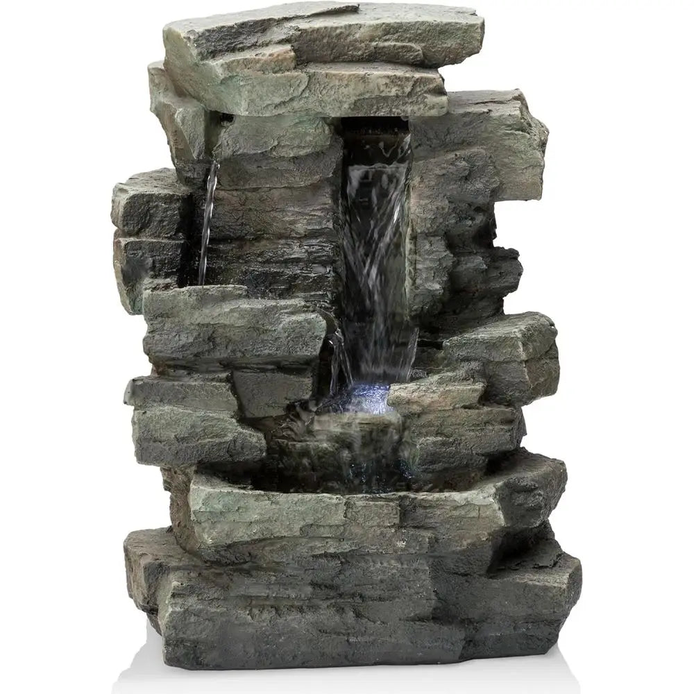 Water Fountain-LED Lights, 13 in Tall, Indoor Tabletop, 4 Tier Cascading, Water Feature, Home, Living Room, Zen Decor,