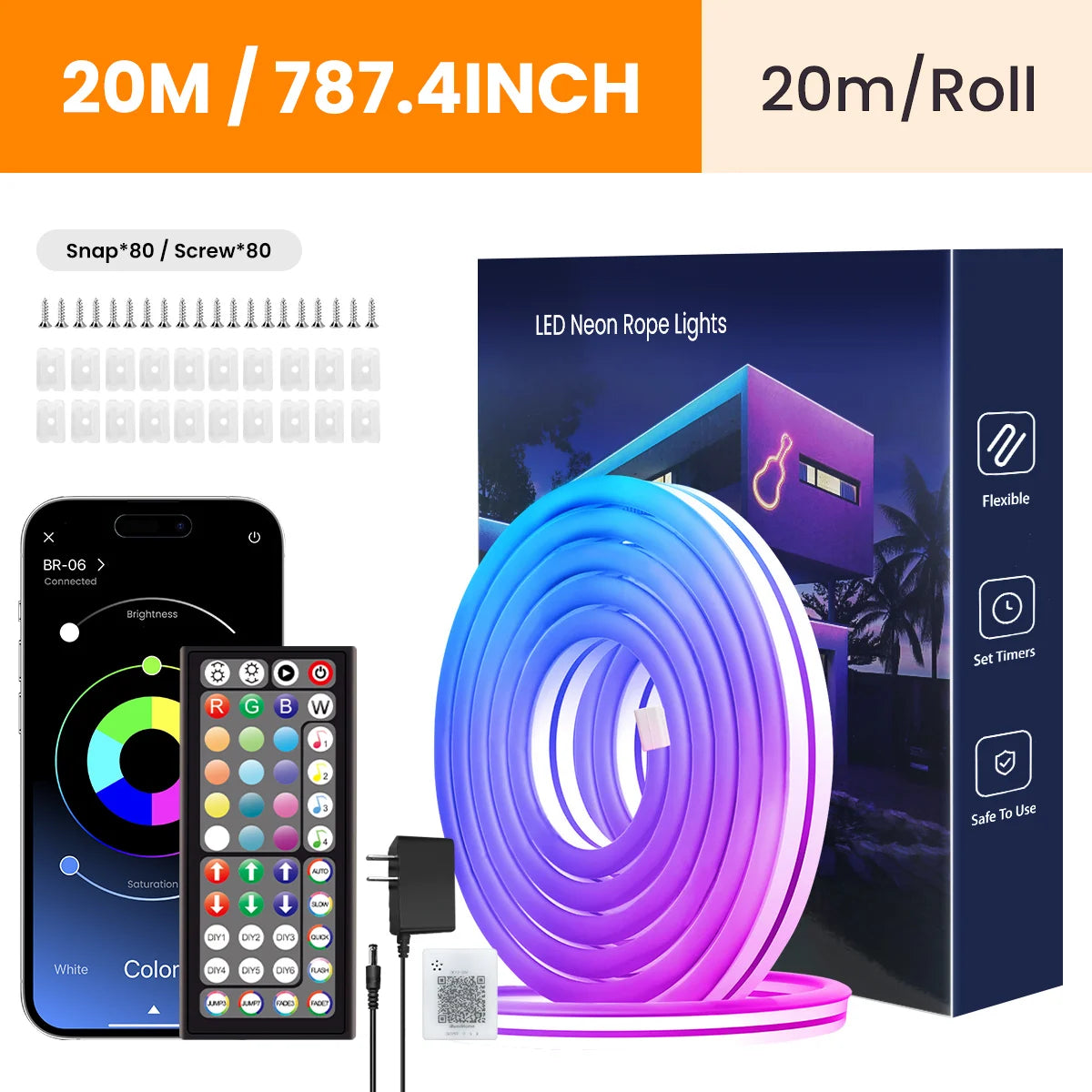 LED Rope Lights, Neon LED Lights For Bedroom Flexible LED Light Strip With Remote And APP Control RGB Lighting Strip