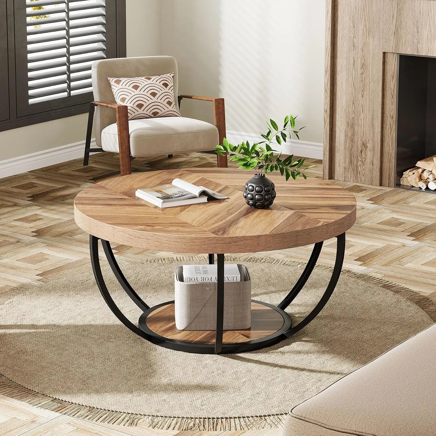 Accent Table-Circle Marble 32 inch – Modern Stylish 2-Tier Center Table