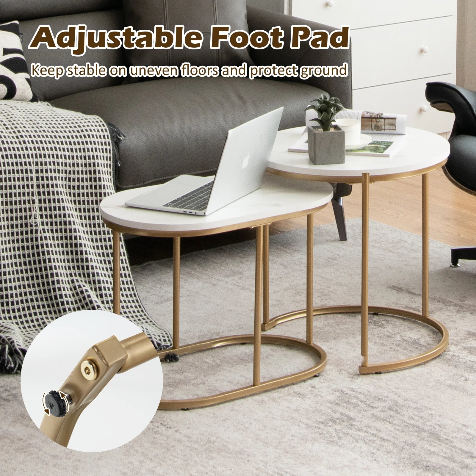 Coffee Table-Nesting Coffee Table, Modern Set of 2 Marble Coffee Table, Coffee Side Table Set, Living Room Coffee Table