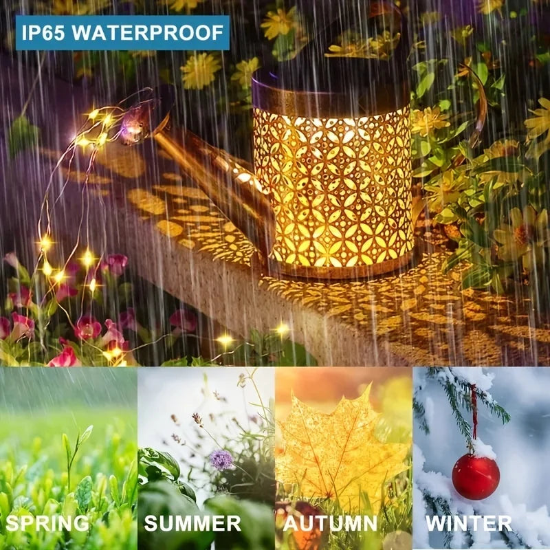 Solar-Powered LED Lamps-Large Retro Metal Lantern, Watering Can, Outdoor Waterproof, Shower Lights, Hanging Star, LED Fairy for Garden