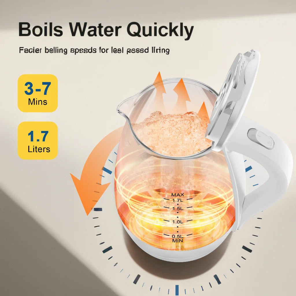 Electric Kettle- Electric Kettle with Water Dispenser - 1.7L Elegant Glass Tea Pot, 1100W Fast Boiling, LED Indicator, Auto-Shutoff