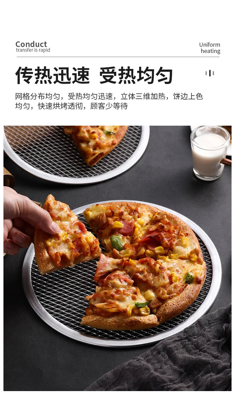 Kitchen-Round Pizza Baking Trays – 8/10/12/14" Non-Stick Aluminum Mesh Screens for Oven & Homemade Pizza