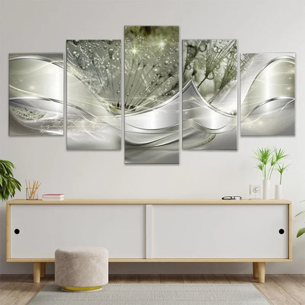 Canvas Painting, 5 Panel Dreamy Dandelion Decoration Wall Art