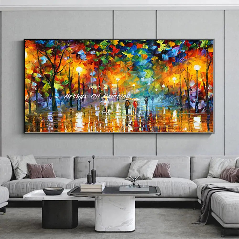 Canvas Art-Hand painted, Night Knife, Oil Painting on Canvas, Modern Abstract Landscape Art Poster, Wall Pictures, Home Decor, Arthyx,Large