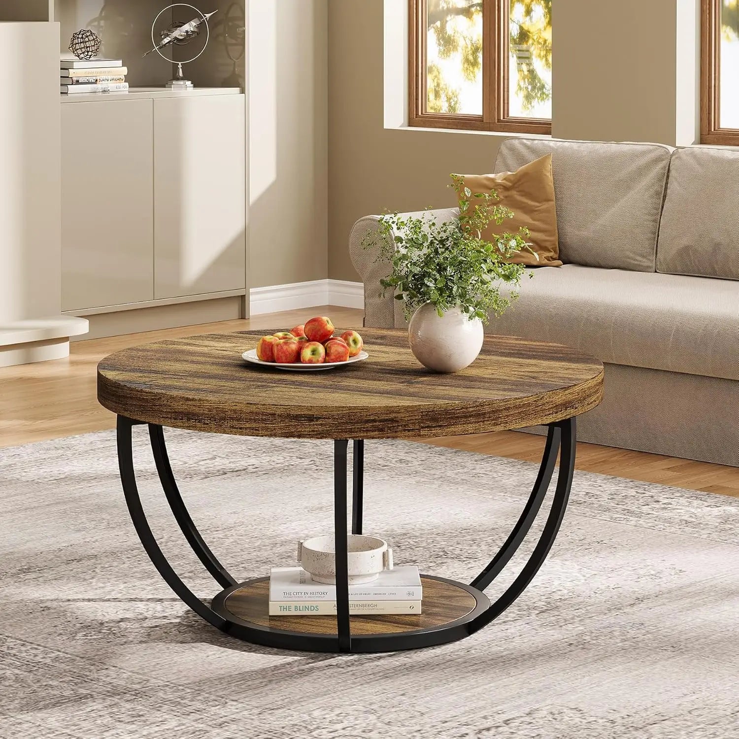 Accent Table-Circle Marble 32 inch – Modern Stylish 2-Tier Center Table