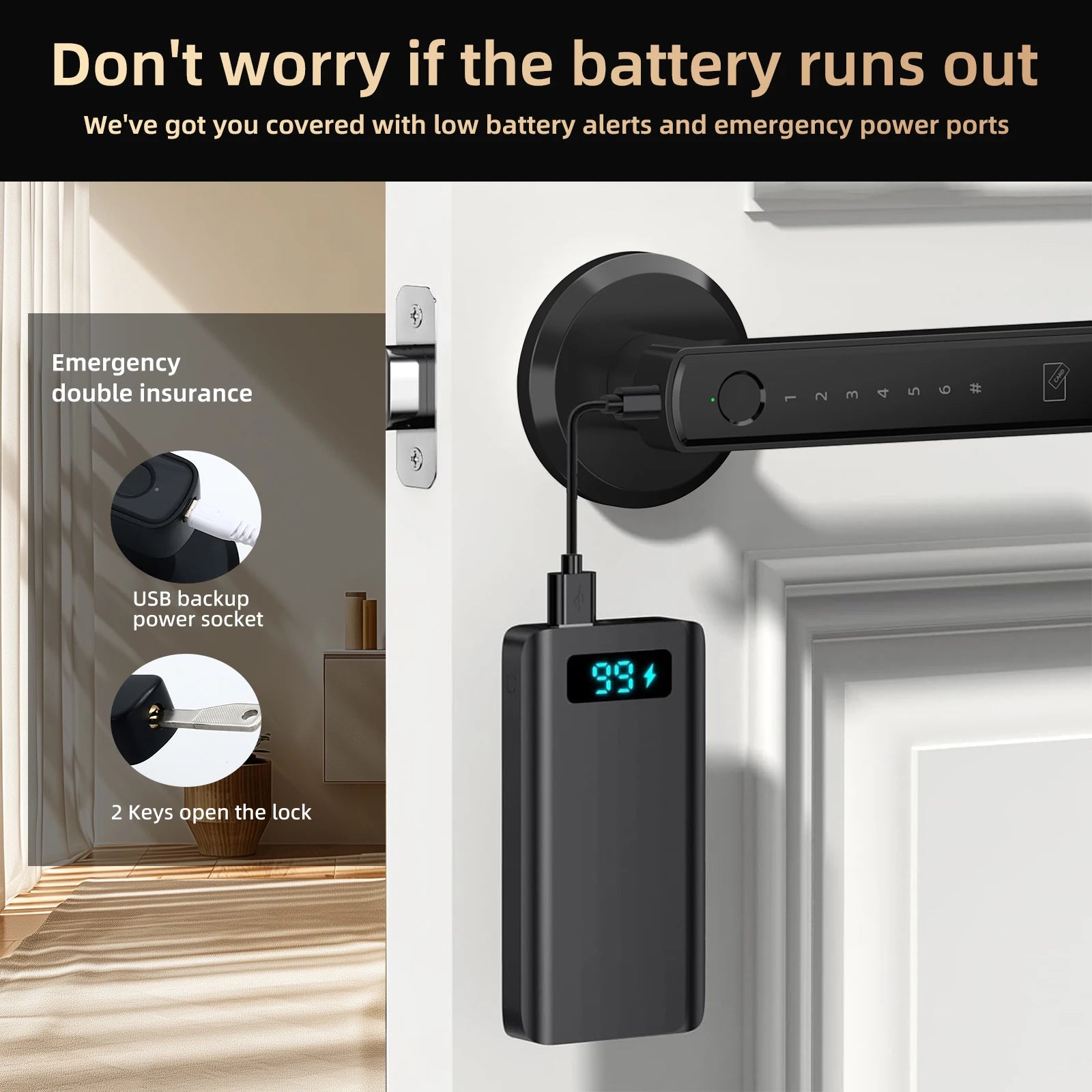 Smart Lock-Digital Electronic Fingerprint, Door Lock, App Control, Viladepot, TYPE-C Interface, Passcode, Unlock Electronic Touchscreen, Keypad