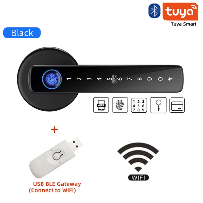 Home Security: Door Handle: Electronic Digital Lock and Door Handle with Password & Biometric Fingerprint Smart Door Lock by Tuya