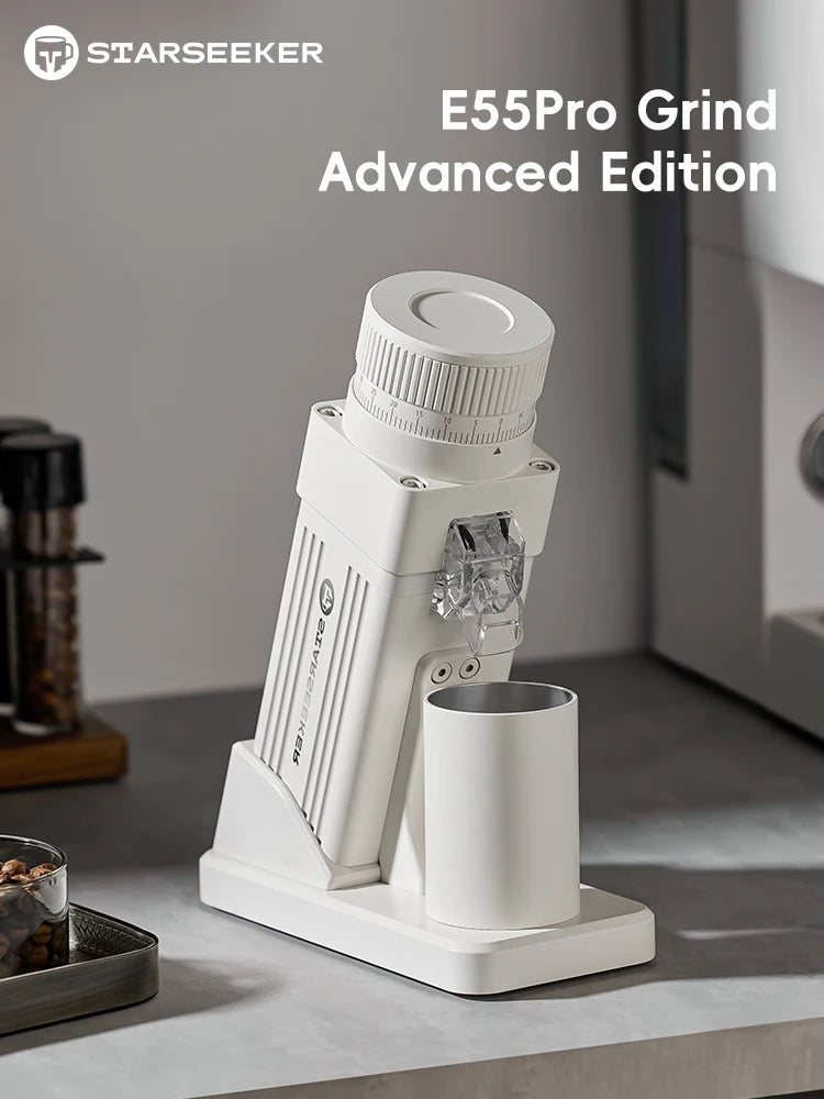 Electric Coffee Grinder-STARSEEKER E55Pro 55MM Titanium Cone Burr Stepless Adjustment Espresso Brew Coffee Bean Grinder Black/White