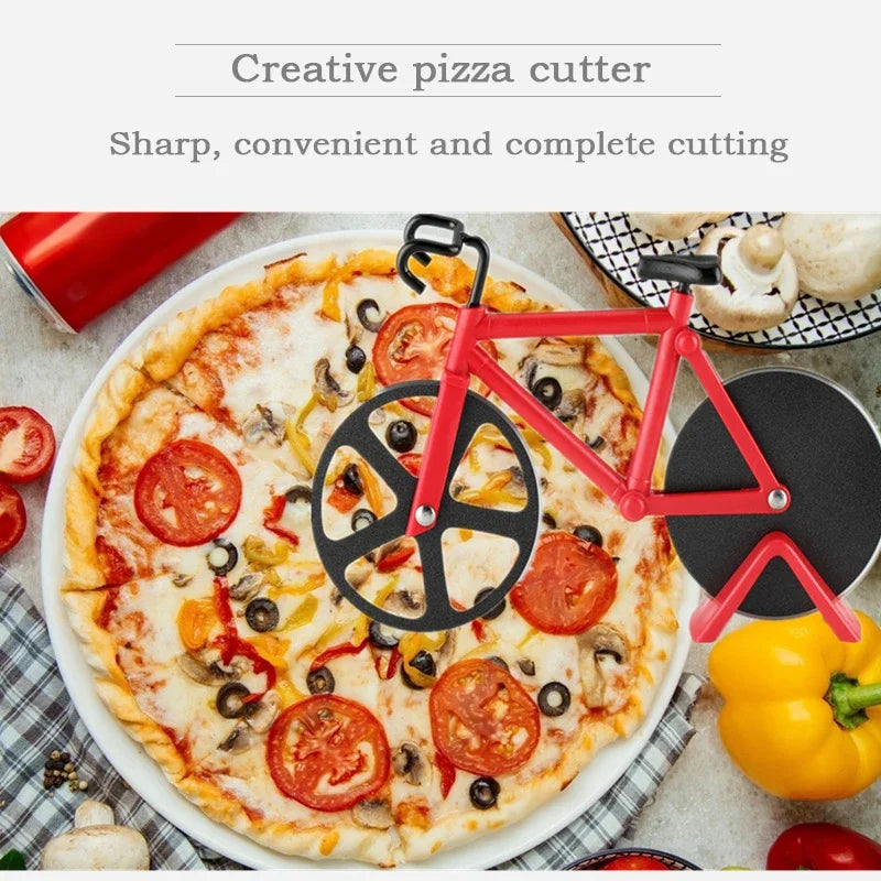 Stainless Steel Bicycle-Shaped Pizza Cutter – Wheel Slicer & Fun Kitchen Tool