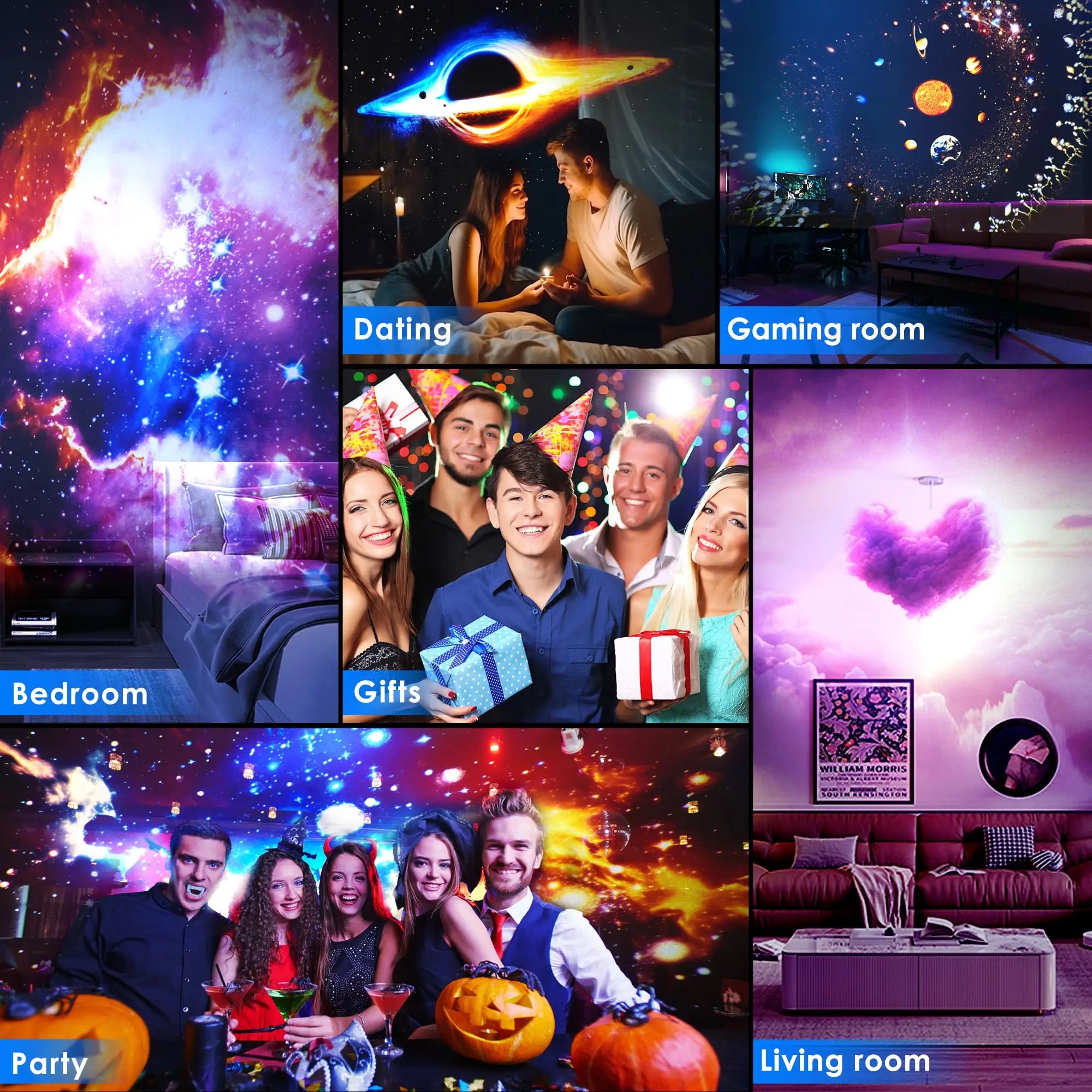 Galaxy Projector-Pro Version HD, 12 in 1 Film Discs, Star Projector, Galaxy Light Planetarium Projector, with Timer, White Noise, 360 ° Rotation, Bluetooth Remote Control
