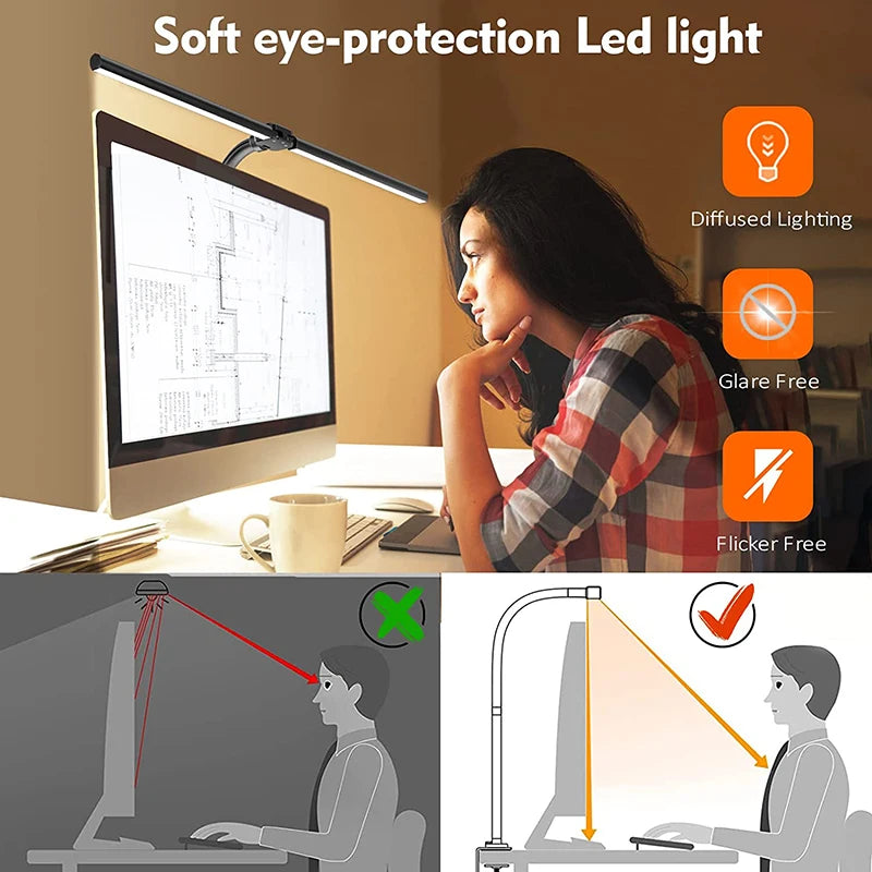 LED Desk Lamp-LAOPAO Double Head LED Desk Lamp Architect Desk Lamps, 24W Brightest, 5 Color Modes, 5 Dimmable, Eye Protection lamp