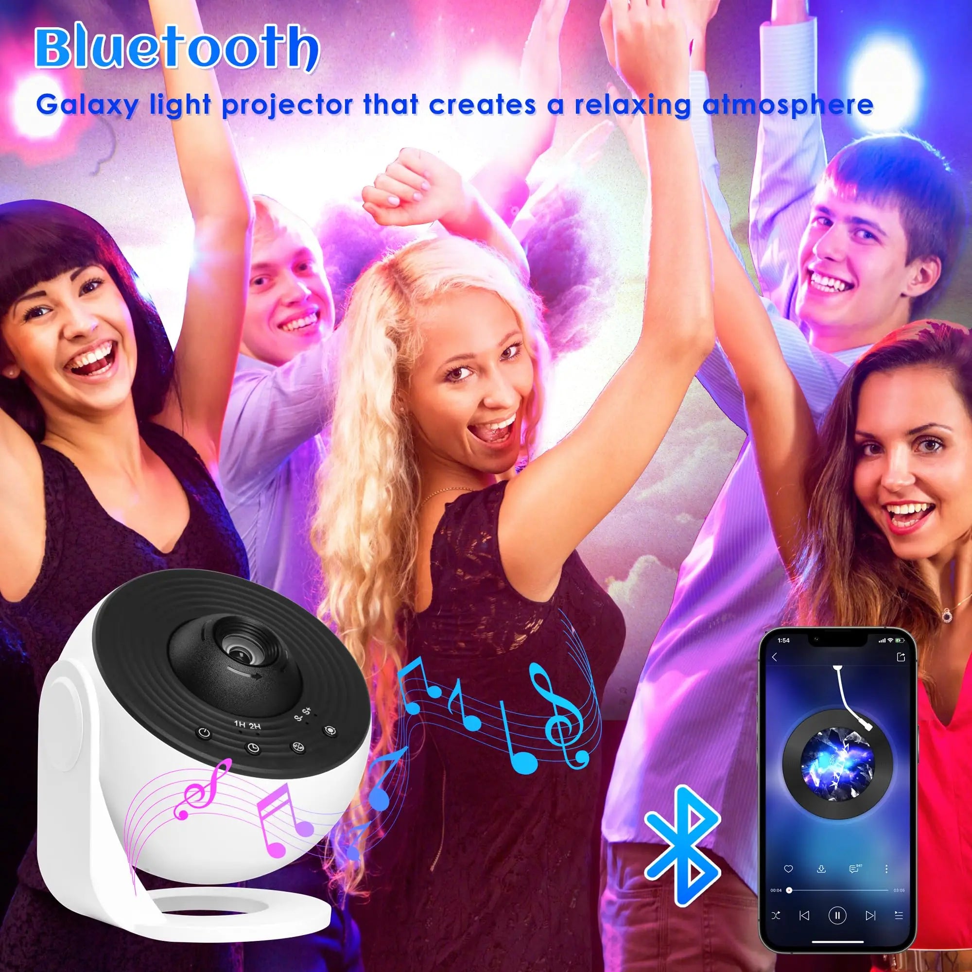 Galaxy Projector-Pro Version HD, 12 in 1 Film Discs, Star Projector, Galaxy Light Planetarium Projector, with Timer, White Noise, 360 ° Rotation, Bluetooth Remote Control