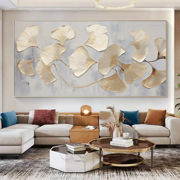 Canvas Art- H-Abstract, Gold Leaf Oil Painting, Large Wall Art, Modern Gold Foil Texture, Acrylic Painting, Living room