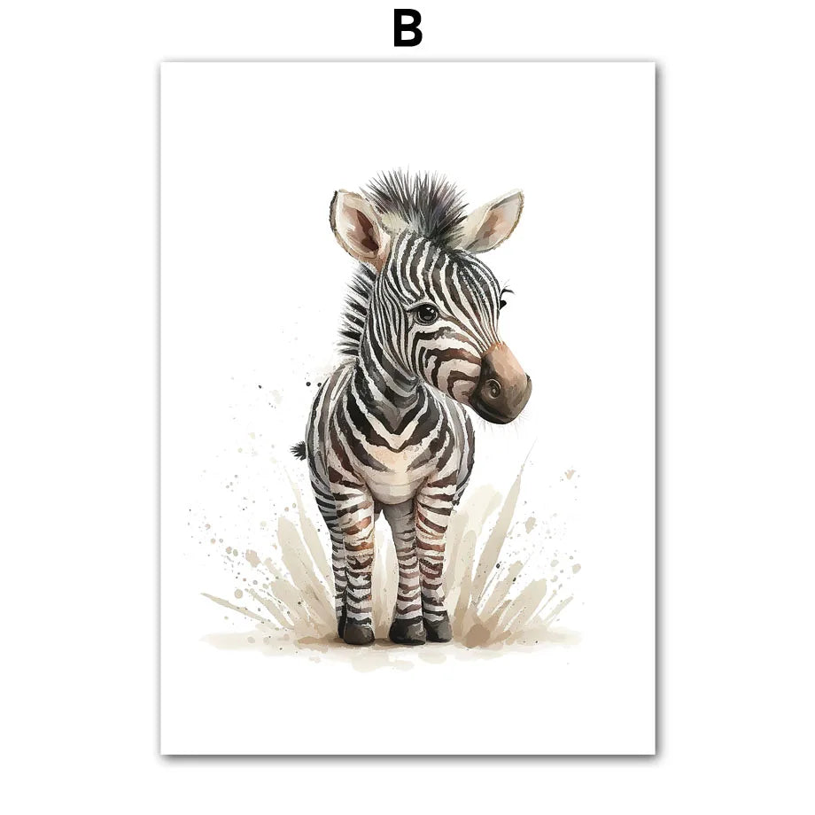 Canvas Wall Art – Adorable Jungle Animal – Elephant, Lion, Giraffe & More Wall Art for Baby or Kids' Room