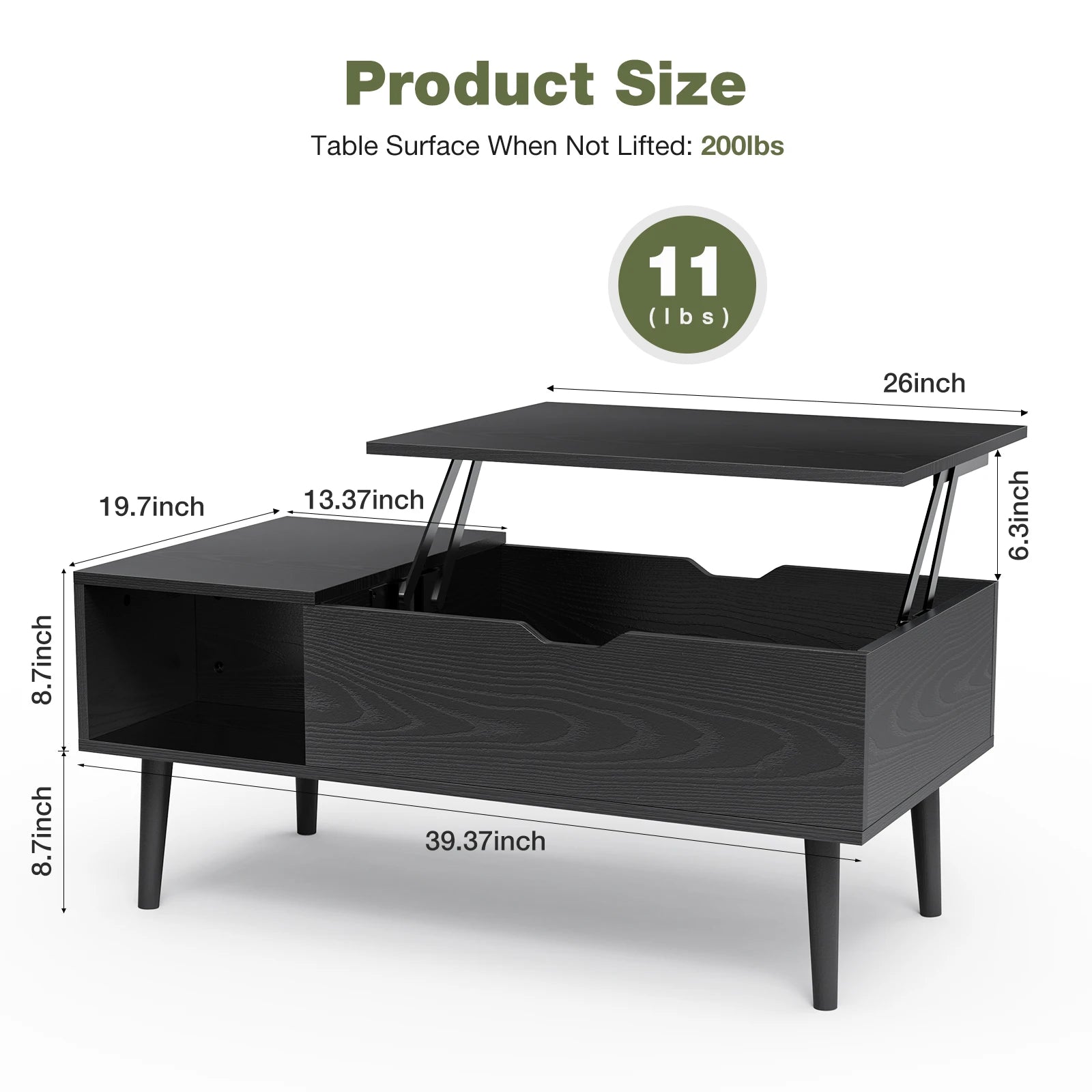 Coffee Table - Adjustable Lift-Top by JHK – Multifunction Tea & Dining Table with Hidden Storage