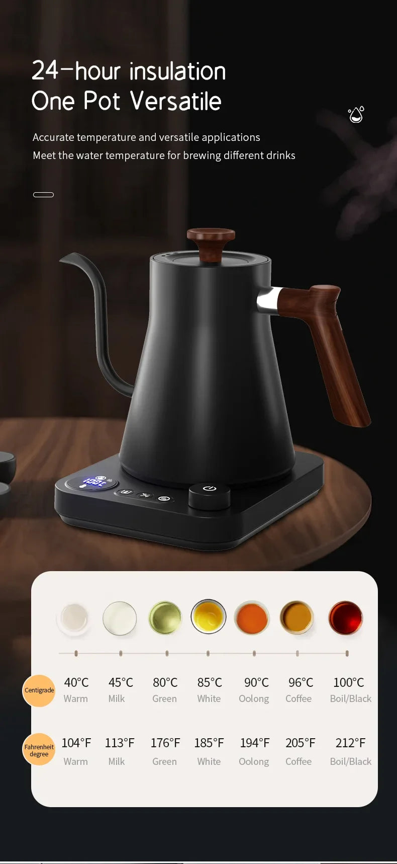 Electric Gooseneck Kettle - Intelligent 900ML – Precise Temp Control  Pot for Coffee, Tea & More