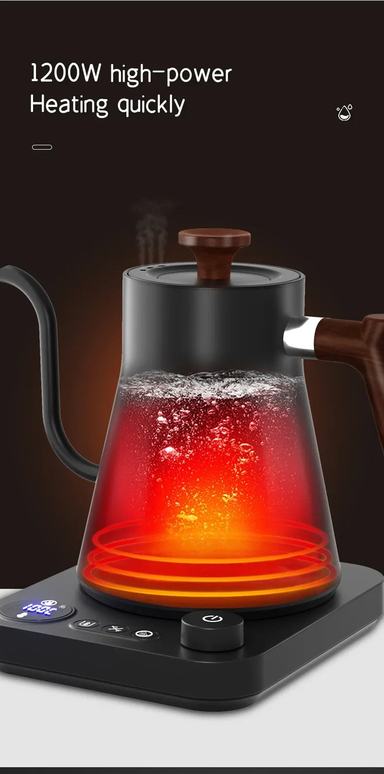 Electric Gooseneck Kettle - Intelligent 900ML – Precise Temp Control  Pot for Coffee, Tea & More
