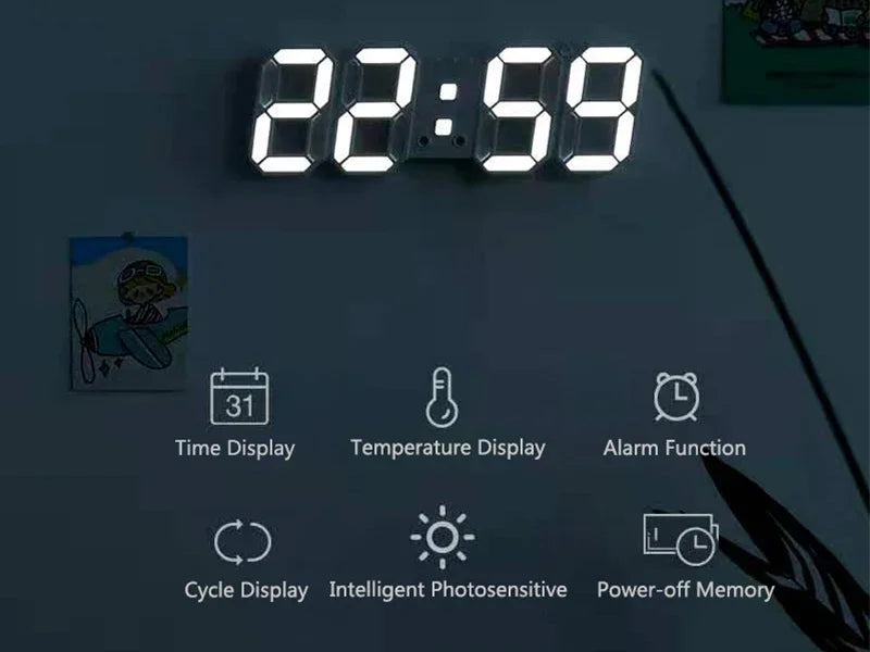 LED Digital Clock-Wall Decoration 3D Glow Night Mode Decoration for Bedroom Adjustable Electronic Watch Room Decor Aesthetics
