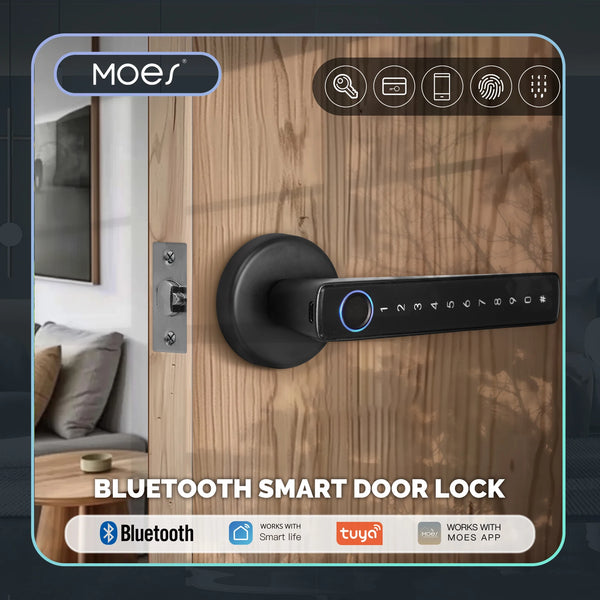 Digital Electronic Lock-MOES Tuya, Bluetooth, Smart Fingerprint, Door Handle, Electronic, Password APP Remote Unlock Hotel Apartment Office Rental House