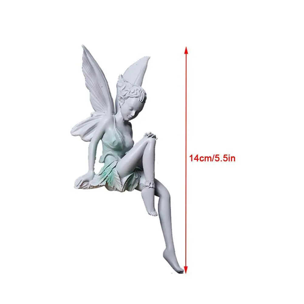 Figurines-Flower Fairy Resin Statue Decoration Outdoor Garden Angel Girl Sitting Figurines Sculpture Landscaping Yard Art Ornament