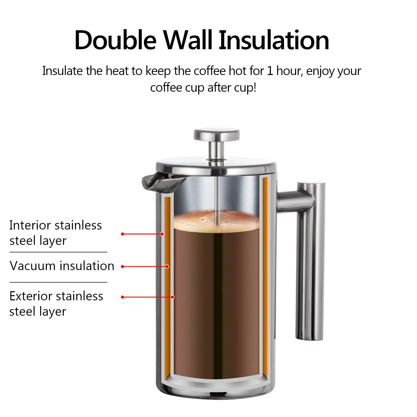 Home Kitchen: Coffee Maker: Stainless Steel French Press - 350ml/800ml/1000ml Double-Walled Insulated Coffee Pot