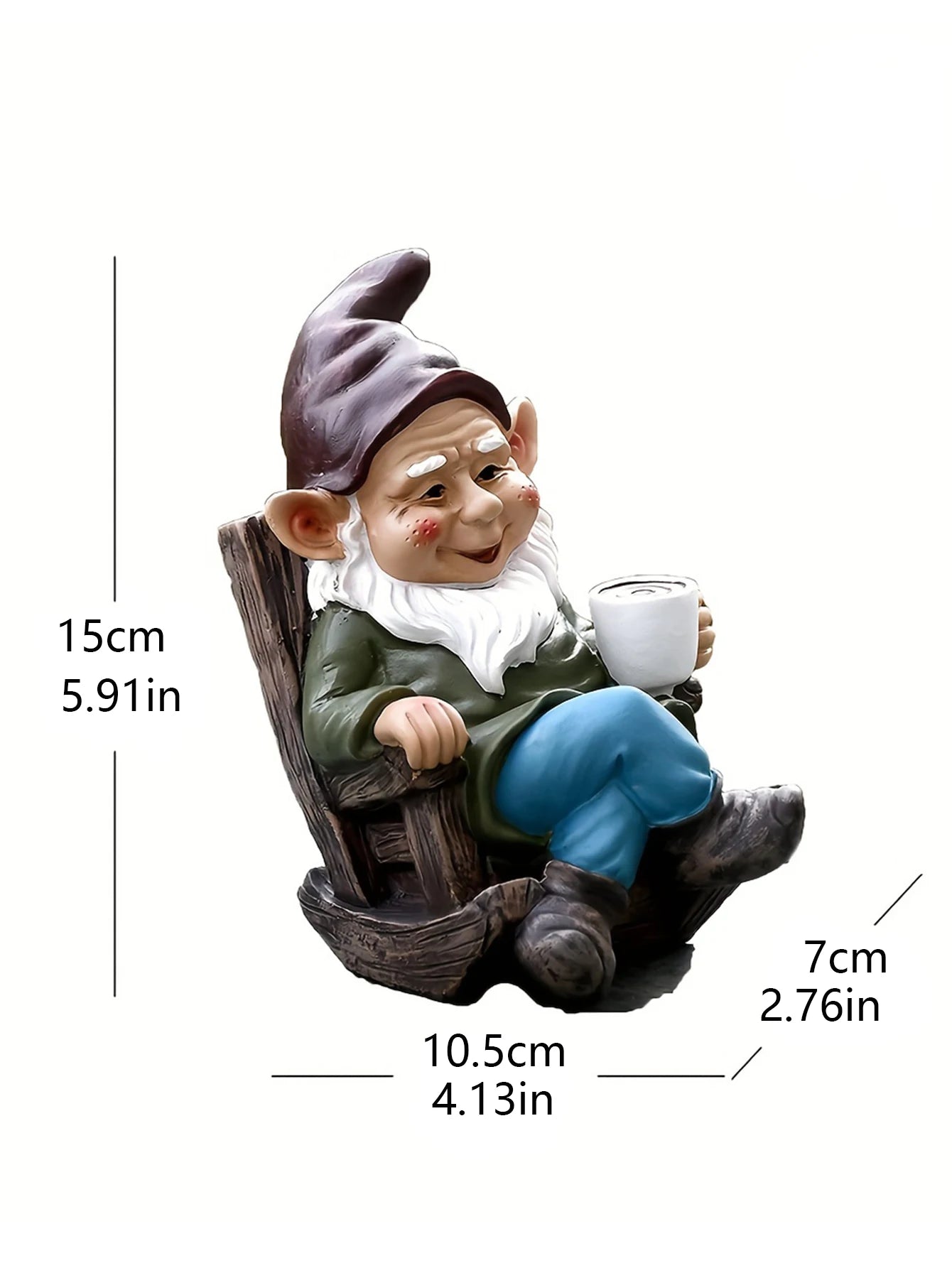 Outdoor Garden: Figurine: Gnome Dwarf Rocking Chair - 6x4x3in