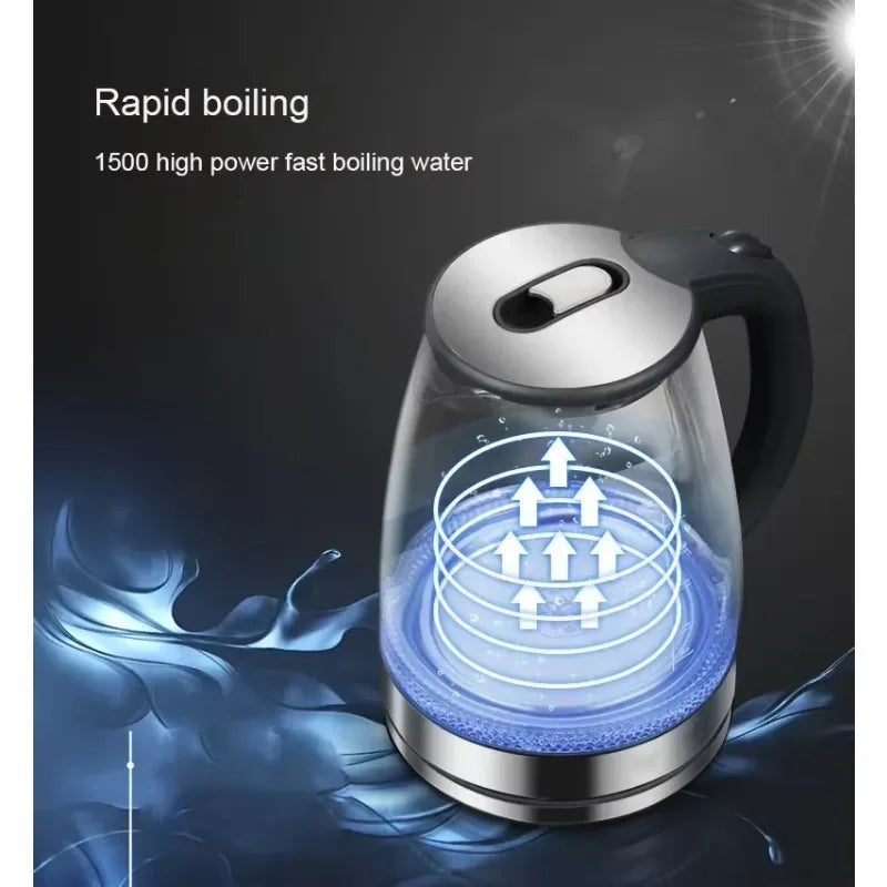 Electric Kettle- 2L Electric Glass Kettle - Borosilicate Cordless Tea Pot with Heating Base, Boiling Water Heater, LED Indicator, Auto Shut-Off