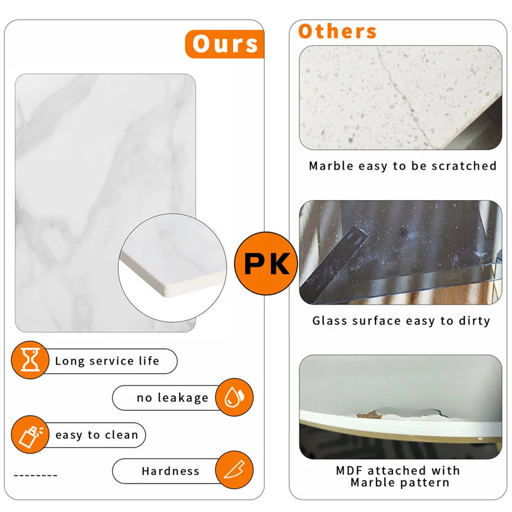 End Table-Minimalism Marble Stone Side Table, White Top Black Frame Side, Coffee Tables